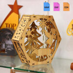 Hexagon Lamp Laser Cut Scene Christmas Decor Vector - DXF CDR Format