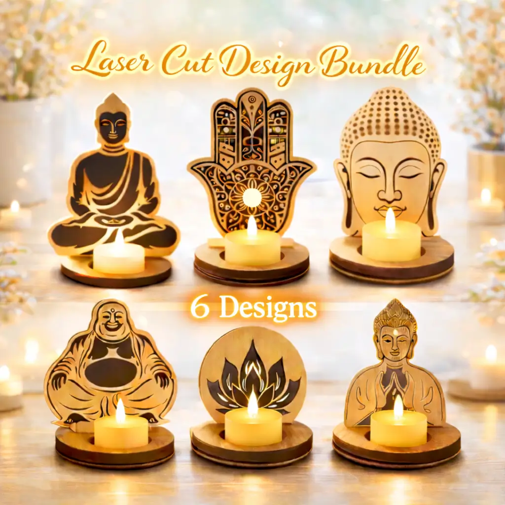Budha Candle Holder Laser Cutting Design SVG & CDR Bundle